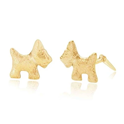 Image of 9ct yellow gold terrier dog Andralok stud earrings/Gift box