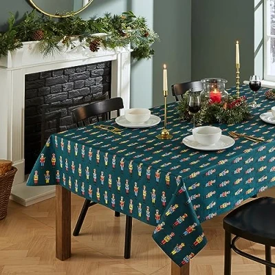 Image of Catherine Lansfield Dining Christmas Nutcracker Cotton Table Cloth 137x229 cm Green