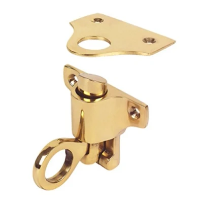 Image of Solid Polished Brass Fanlight Catch with Keep &amp; Screws