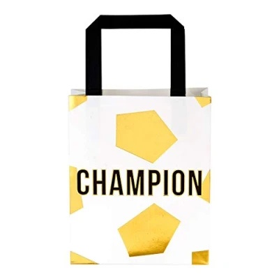 Image of Talking Tables Pack of 6 White &amp; Gold Football Celebration Paper Party Bags Birthday Gift Treat Goodie Bag