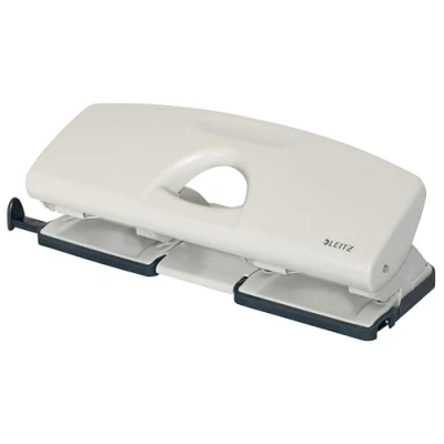 Image of Leitz 4 Hole Punch, 25 Sheets, Guide Bar with Format Markings, Metal, 50120085 Grey