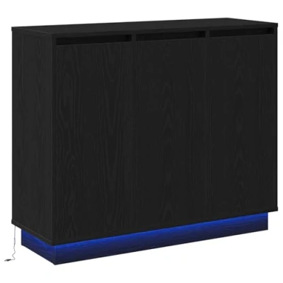 Image of vidaXL Black Oak Sideboard with LED, 90x32x75 cm, Engineered Wood