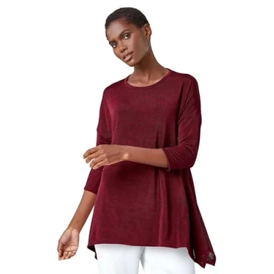 Image of Roman Originals Marl Soft Stretch Top for Women UK Ladies Everyday Autumn Winter Round Neckline Comfy Evening Vacation Work Party Night Out Red Size 12