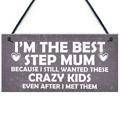 Image of RED OCEAN Best Stepmum Crazy Kids Novelty Hanging Plaque Gifts For Mum Birthday Present