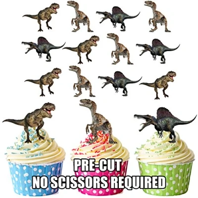 Image of AK Giftshop PRE CUT Dinosaurs Carnivore Mix Edible Cupcake Toppers/Cake Decorations (Pack of 12)