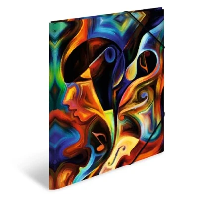 Image of HERMA Portfolio Folder A3 Music Notes, Children&#039;s Plastic Corner with Art Motif, Elastic Band, Inner Flaps and Print for Boys Girls