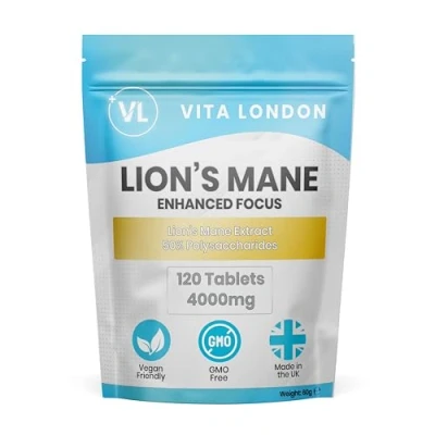 Image of Lions Mane Supplement 4000mg 2 Month Daily Supply Lion&#039;s Mushroom Tablets High Strength Extract (Not Powder or Capsules) Made in UK, Vegan