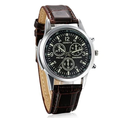 Image of JewelryWe Business Casual Men&#039;s Quartz Wrist Watch Brown Dial Leather Strap Watches