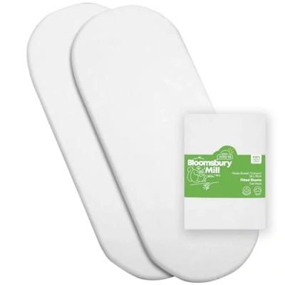 Image of Bloomsbury Mill Moses Basket Sheets 2 Pack 28x75cm 100% Skin Sensitive Organic Cotton Soft and Breathable Fitted Sheet for Baby Bedding &amp; Mattress Plain White