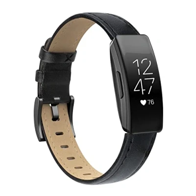 Image of Tuocal Genuine Leather Strap Compatible with Fitbit Inspire 2 Strap/Fitbit HR Women Men, Soft Replacement Sport Wristband