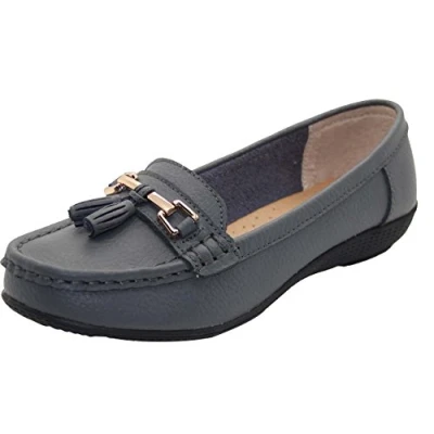 Image of Jo &amp; Joe Women Leather Flat Loafer Ladies Casual Comfy Slider Low Wedge Heel Work Shoes (UK 8/EU 41, Mushroom)