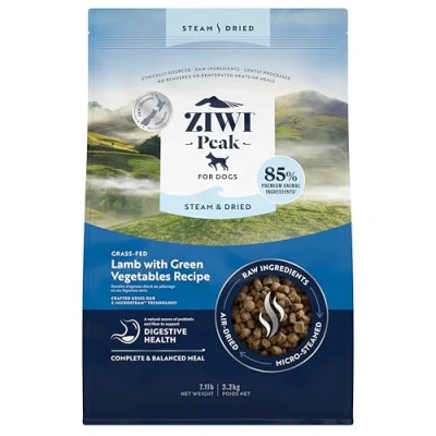 Image of ZIWI Peak Steam &amp; Dried Grass fed Lamb with Green Vegetables, 3.2 kg High Protein, Grain Free Dog Food Dry, Raw Alternative