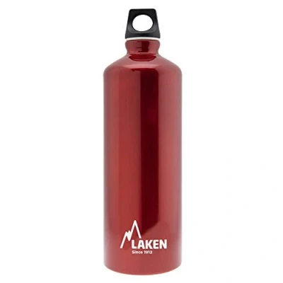 Image of LAKEN Futura Water Bottle with Narrow Mouth, Single Wall Lightweight Aluminum BPA Free, Leak Proof Screw Cap, 1 Litre, Red