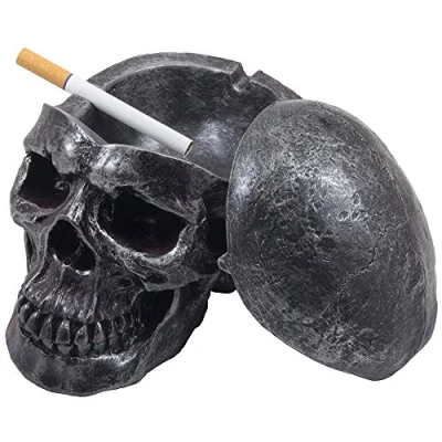 Image of Spooky Human Skull Ashtray with Cover for Scary Halloween Decorations and Decorative Skulls &amp; Skeletons Figurines As Gothic Smoking Room Decor Gifts Smokers by Home n