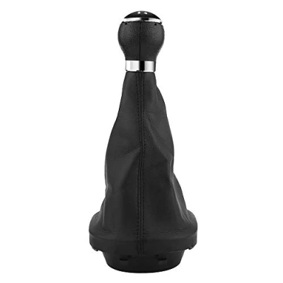 Image of Manual Gear Shift Knob 5 Speed Black Leather Kit Gaiter Boot Cover Dust proof Stick Replacement Protector for 2003 2010 CADDY II 2 MK2