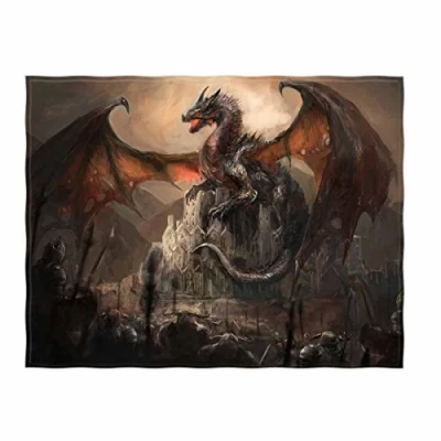 Image of kksme 60 x 80 Inch War with The Dragon On Castle Soft Throw Blanket for Bed Couch Sofa Lightweight Travelling Camping Fleece Cozy Kids Boys Adults Men All Season