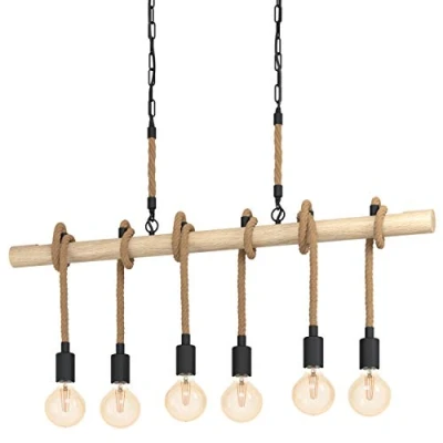 Image of EGLO Youngstown pendant light, length 100 cm, black/brown, 6 bulb.