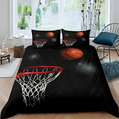 Image of Homemissing Basketball Duvet Cover 3D Court Bedding Set Sports Comforter for Boys Girls Kids Athlete Competitive &amp; Linen Single