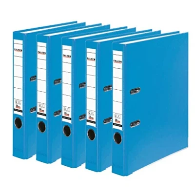 Image of Original Falken 5 pack PP Color plastic folders. Made in Germany. cm narrow DIN A4 pastel colour aqua vegan ring binder file folder letter office slotted
