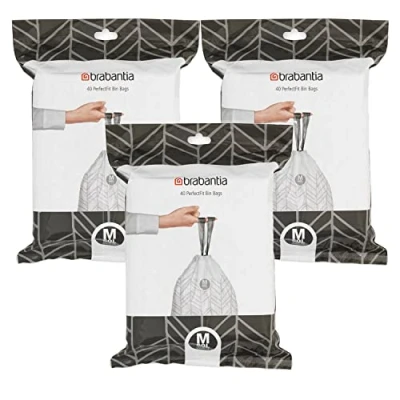 Image of Brabantia, 60 Litre Waste Bag, Code M, Dispenser Pack, 40 Bags White/Pack of 3