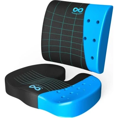 Image of Everlasting Comfort Lumbar and Office Chair Cushion Combo Gel Memory Foam Back Support for Chair, Car, Travel Ergonomic Design Relief