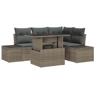 Image of vidaXL 5 Piece Garden Sofa Set with Cushions Grey Poly Rattan