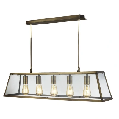 Image of Voyager 5 Light Lantern Pendant Bar Antique Brass, E27