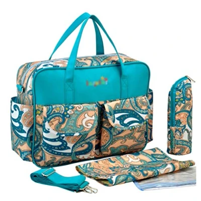Image of Haobing Baby Nappy Diaper Changing Bag Set Patterned 2pcs Hospital Maternity Totes Messenger (Turquoise, 39 * 12.5 29cm)
