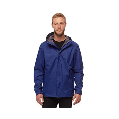 Image of Tommy Hilfiger Men&#039;s Legacy Lightweight Breathable Waterproof Hooded Rain Jacket Raincoat, Royal Blue, S