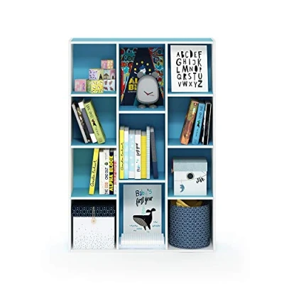 Image of Furinno Luder 11 Cube Reversible Open Shelf Bookcase, White/Light Blue