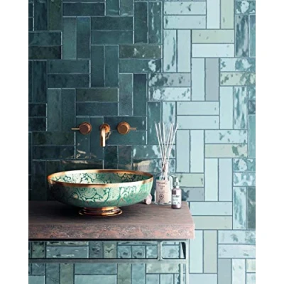 Image of Atlas Ceramics Porcelain Gloss Wall Tile Versatile Laying Options for Bathroom, and Shower Kitchen or Bathroom splashback Traditional Art Nolita Marine 2.5 in X 7.8
