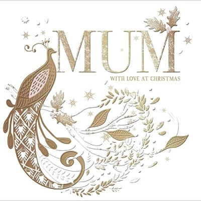 Image of Mum With Love Festive Foiled Peacock Christmas Card Xmas Greeting Cards 496554