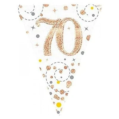 Image of Party Bunting Sparkling Fizz 70 White &amp; Rose Gold Holographic 11 flags 3.9m