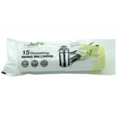 Image of 15 Swing Bin Liners Vanilla Fresh Scented 50 Litre EcoBag Drawstring Tie White