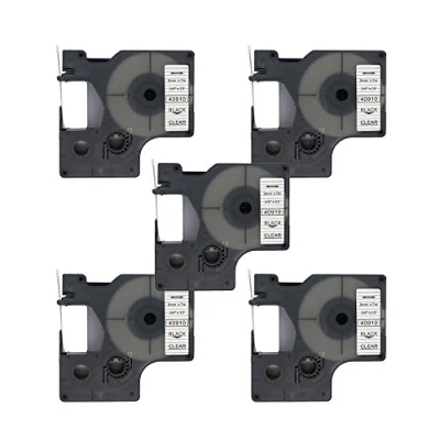 Image of Fassport 5 Pack Black on Clear Label Tape Compatible for DYMO D1 40910 9mm 3/8&quot;