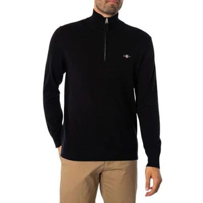 Image of GANT Classic HALF ZIP Jumper, Men&#039;s, Size: Medium, Black