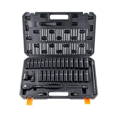 Image of VEVOR 1/2&quot; Drive Impact Socket Set, 33 Piece Set SAE 3/8&quot; 1&quot; and Metric 10 24mm, 6 Point Cr V Alloy Steel for Auto Repair, Easy to Read Size Markings, Rugged Construction, Includes Storage Case