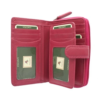 Image of VISCONTI Heritage Collection Madame Leather Purse with Tab Closure RFID Blocking HT33 Fuchsia
