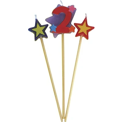 Image of Unique Party 34042 Number 2 Star Birthday Candles Set of 3