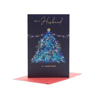 Image of UK Greetings Christmas Card for Husband Stunning Tree Design