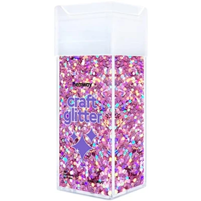 Image of Glitter for Craft Shaker Pink Holographic Resin Tumblers Cards Christmas Jewellery Candle Super Chunky Nail Face Cosmetic 110g / 3.9oz