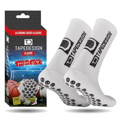 Image of Tapedesign &quot;Classic 1 Pair Non Slip Football Grip Socks White (Size 5 14) for Men, Women &amp; Kids Soccer Adults Youth (Unisex) Anti Sport Basketball, Tennis Running