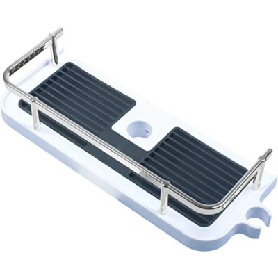 Image of Werkzeyt ZYT330596 Shower Shelf 323 x 120 mm with Protective Border &amp; Drainer Integrated Hand Holder Made of ABS Plastic White Chrome Plated/Bathroom Shelf/Bathroom