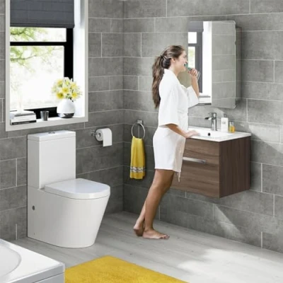 Image of iBathUK Bathroom Mirror Cabinet, Stainless Steel, Moisture Repellent, Wall Mounted Sliding Door Storage Cabinet 660x460mm, White