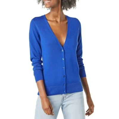 Image of Amazon Essentials Women&#039;s Lightweight V Neck Cardigan Jumper (Available in Plus Size), Bright Blue, L
