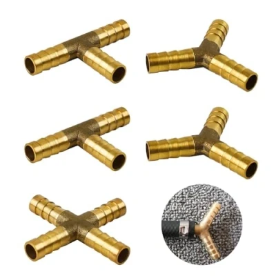 Image of 5 Pcs 8mm Brass Fuel Line Connectors, WJUAN Hose Joiner 3/4 Way Barbed Connector Adapter for Air Water Gas Oil, 3 Styles