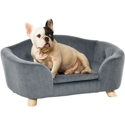 Image of PawHut Dog Sofa Bed Pet Chair Couch with Water Resistant Fabric, Kitten Lounge Soft Cushion Washable Cover, Wooden Frame for Mini Size Dogs Grey