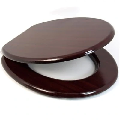 Image of New 18&quot; Mahogany MDF Universal Bathroom WC Toilet SEAT Easy FIT with Fittings Wooden W/C