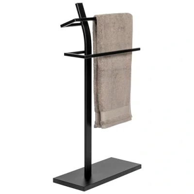 Image of eluno Matt Black Metal Freestanding Modern Towel Rack for Shower Towels Bath Holder with 2 Bars
