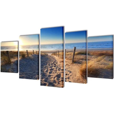 Image of vidaXL Canvas Wall Print Set Sand Beach 100 x 50 cm
